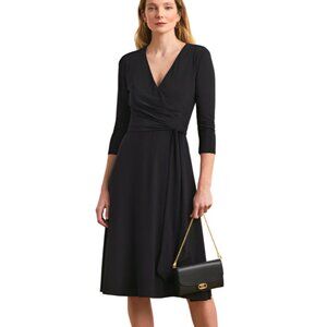 Lauren Ralph Lauren Surplice Jersey Dress Womens Size 12 NWT LRL Black